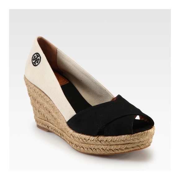 Tory Burch Shoes - Tory Burch Black/Tan Filipa Wedge Espadrilles 7.5